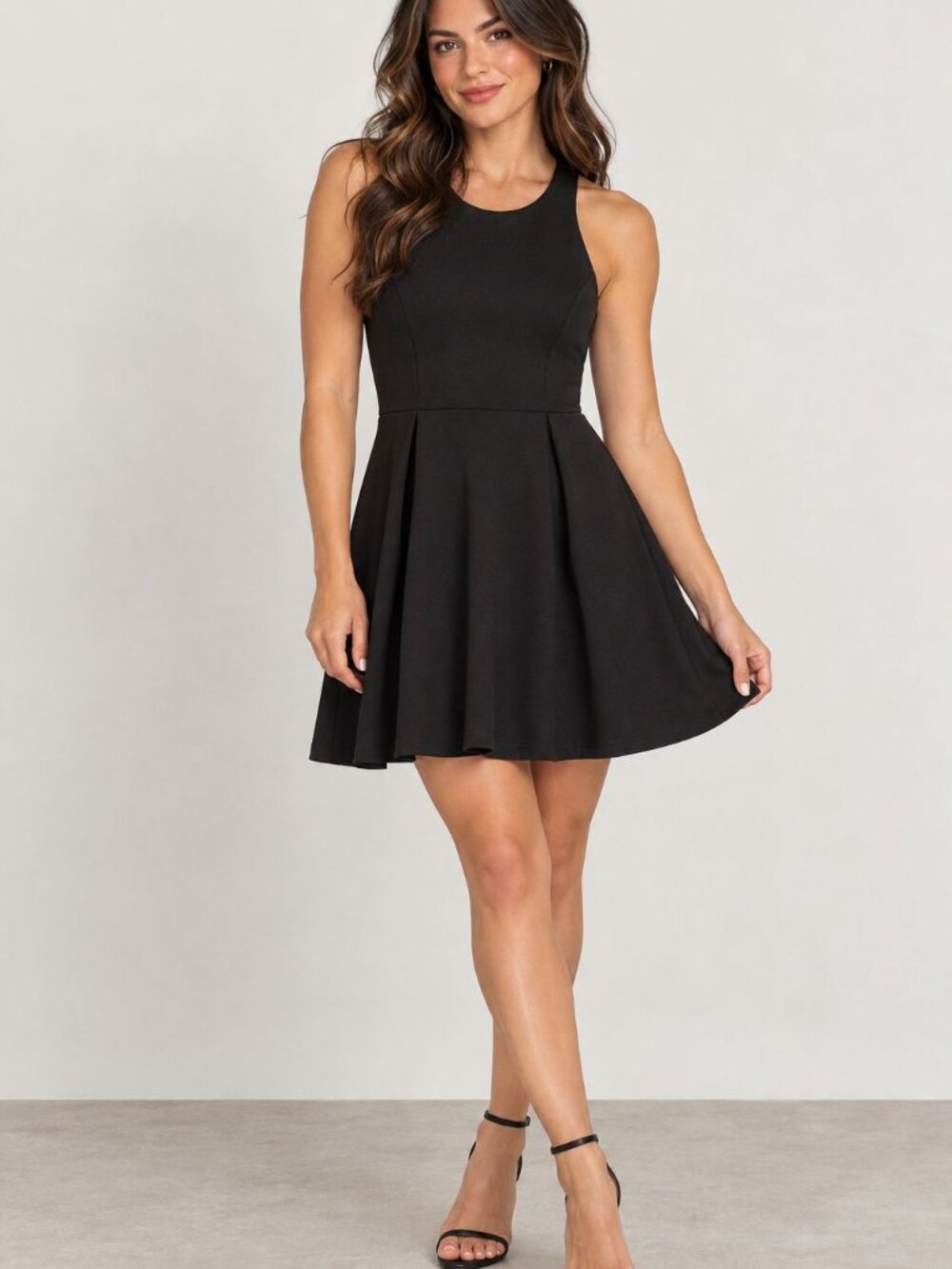 Lulus Black Fit Flare Dress Size M Halter Mini Cocktail Little Black Dress
